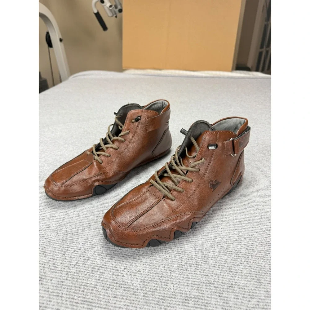 DBECK Mens Brown Leather High Top Walking Shoes Boots Size 39‎